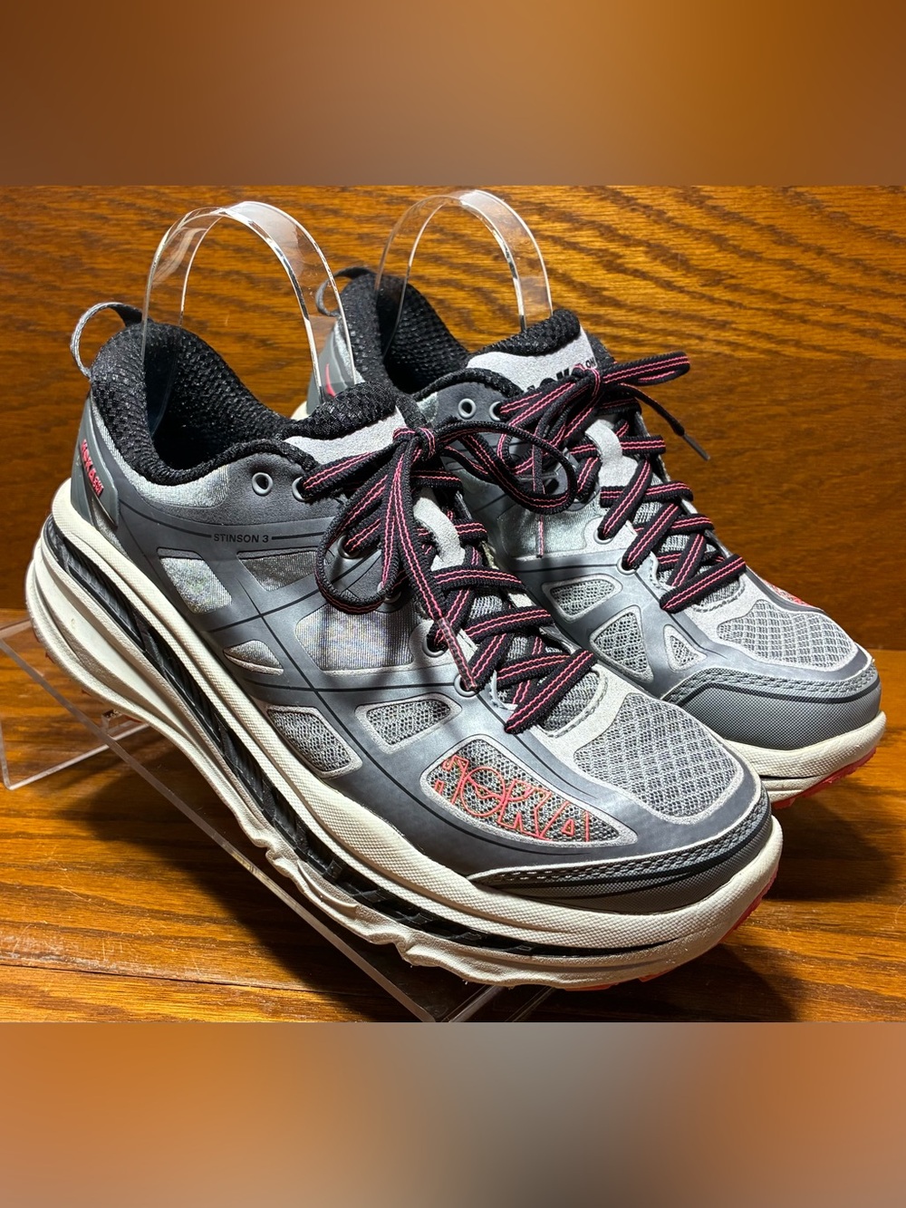 HOKA Stinson 3 ATR Gray Pink Trail Running Shoes Women’s 8